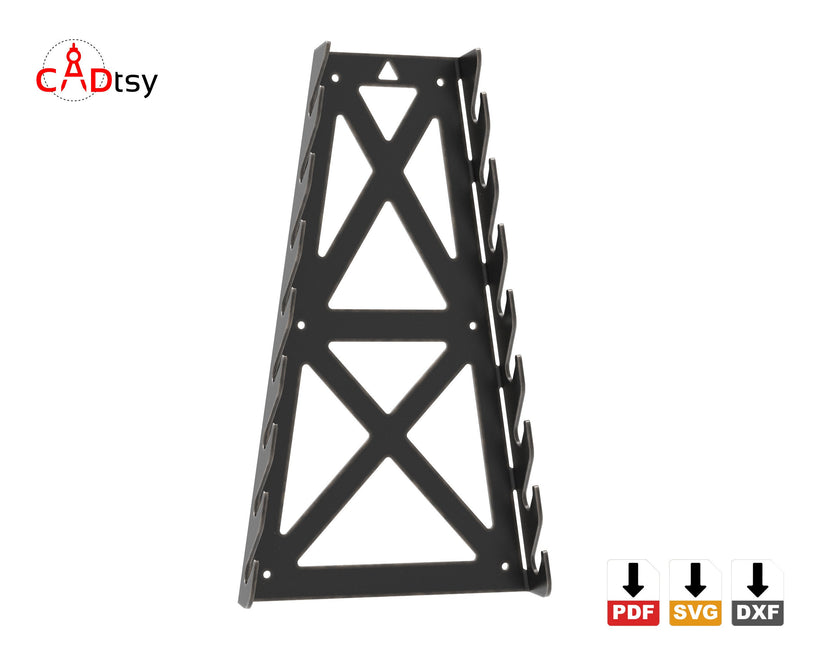 Empty vertical wrench holder with triangular bracing, front view